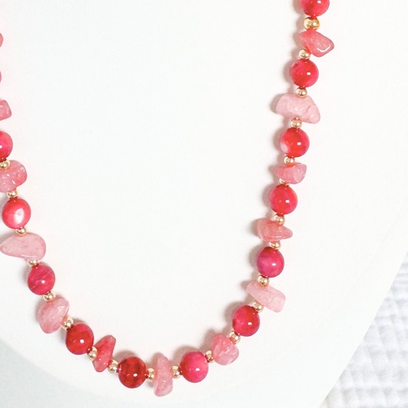 NEW Gemstone Beaded Necklace - Pink Shell Quartzite - Handcrafted Necklace - Picture 3 of 5